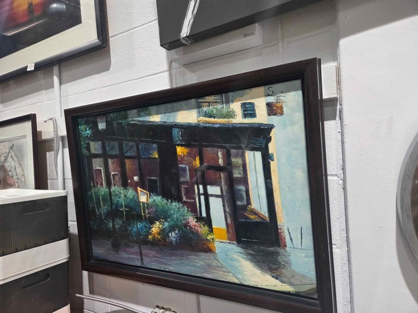 Framed painting street scene 40x27"