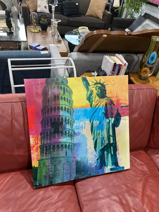 Statue Liberty Leaning Tower printed art