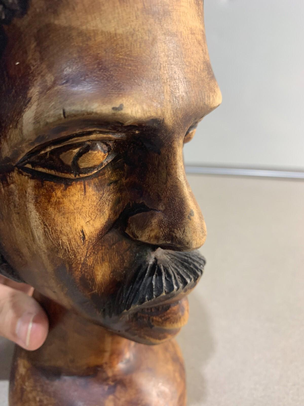 Beautiful Hand Carved Wooden Bust from Jamaica