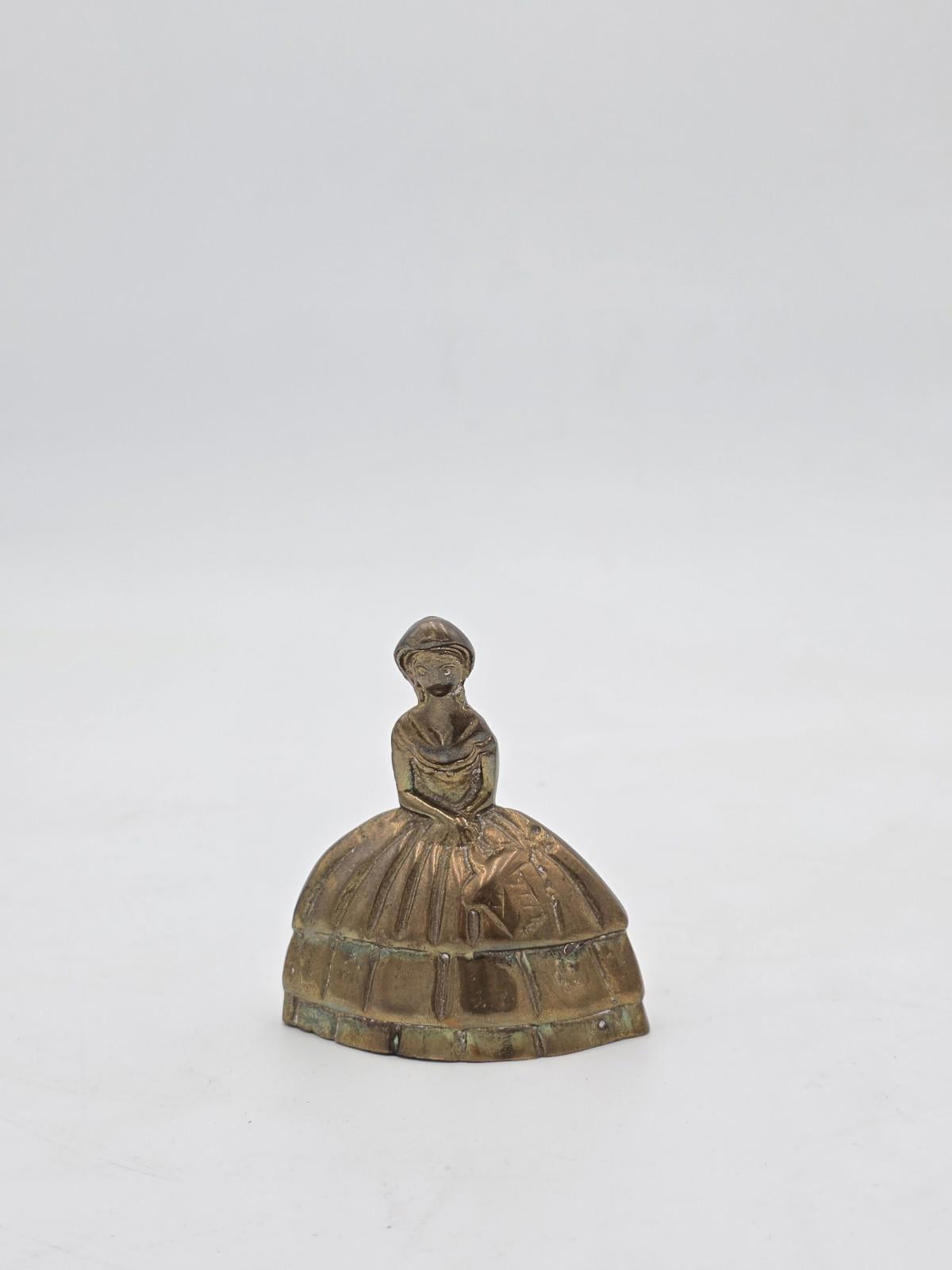 Vintage Brass Crinoline Lady Bell: Rustic Mid Century Dinner Bell - England