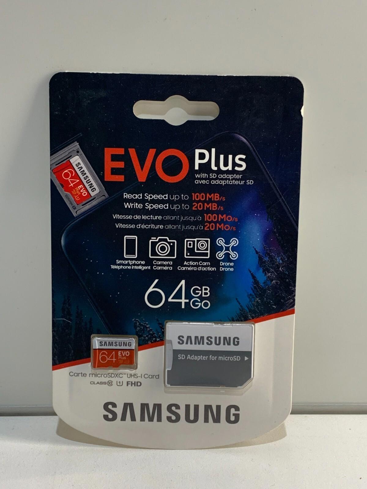 Samsung Evo Plus 64GB Micro SDXC UHS-I Class 10 Flash Memory Card w/ SD Adapter