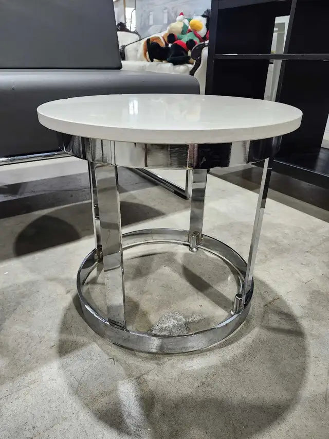 Round Stone Top/Chrome Side Tables - 5 available