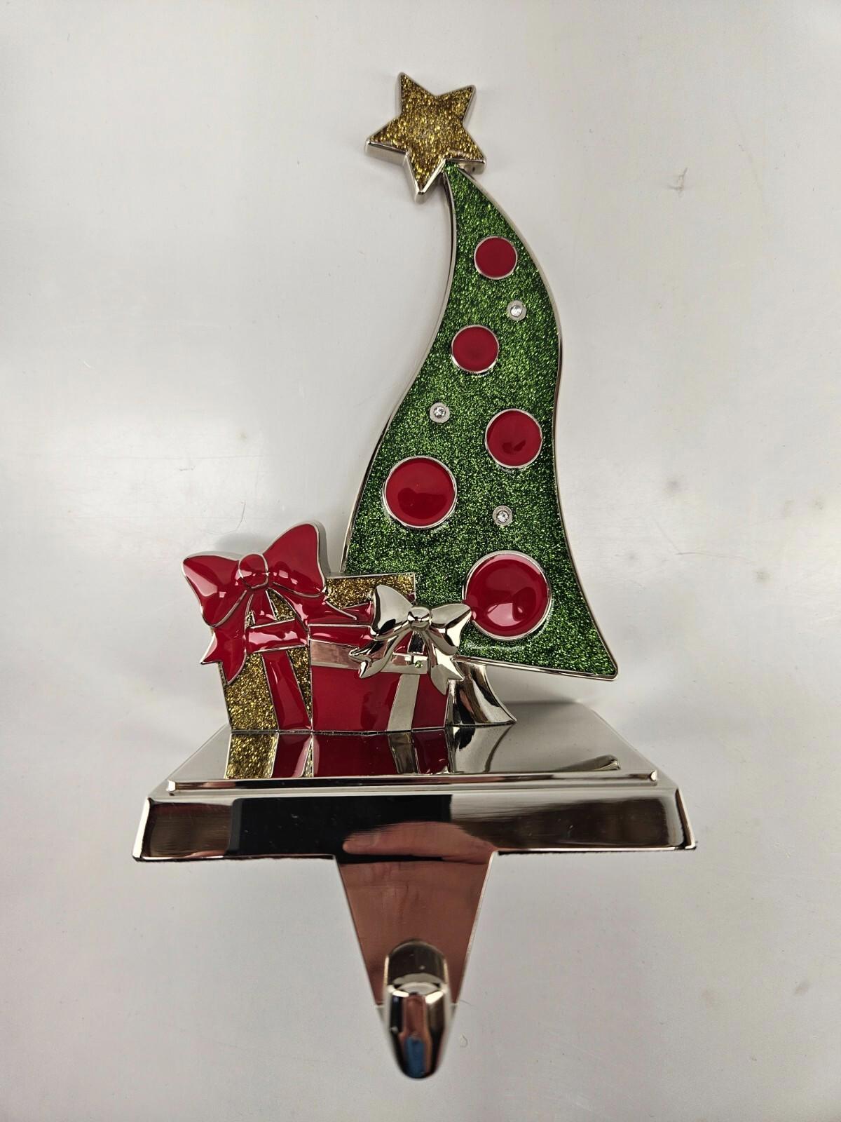 Christmas Tree Stocking Hanger w/ Swarovski Crystals Harvey Lewis Silver