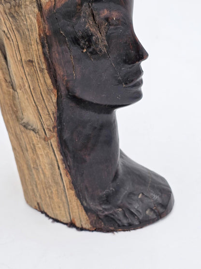 Vintage Hand Carved Wood Bust Nice Detailed Face