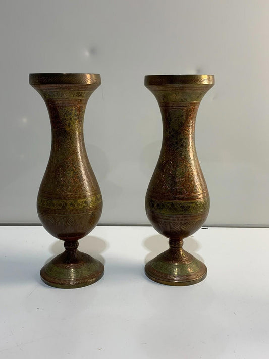 Pair of Vintage Bronze Asian Design Painted Vase
