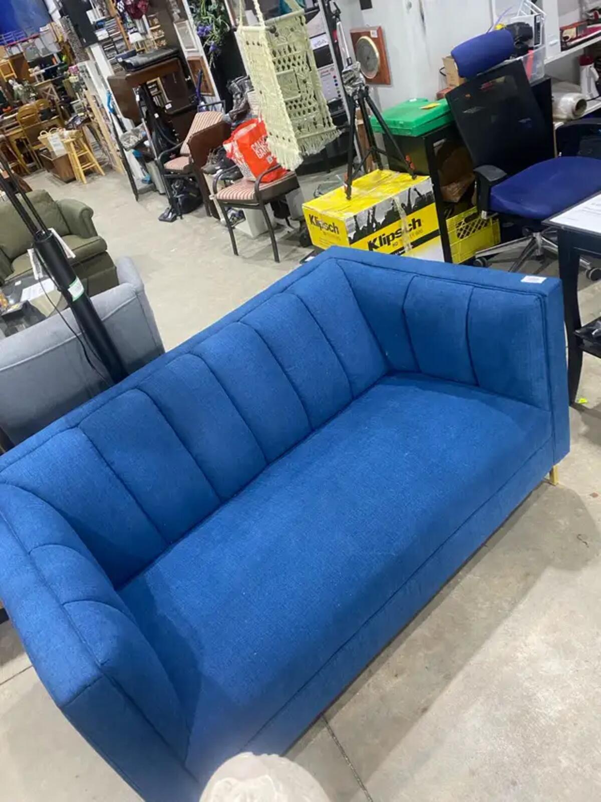 Blue Modern Fabric Sofa with Gold Legs