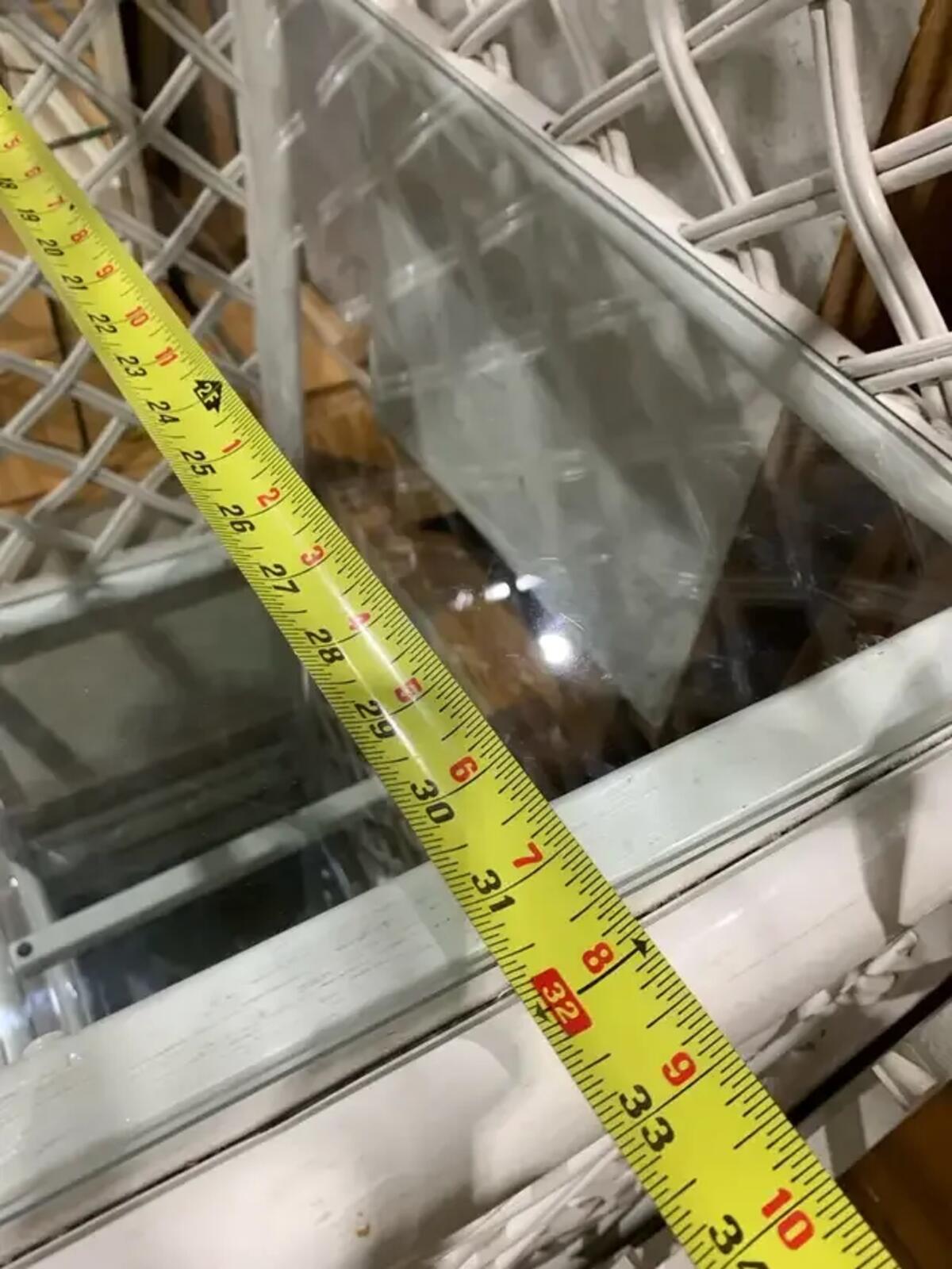 Large White Rattan Glass Shelf Unit