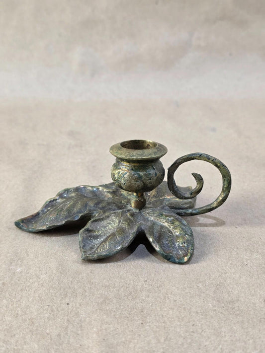 Vintage Early 20th Century Japanese Brass  Candle Holder, Lily Pad