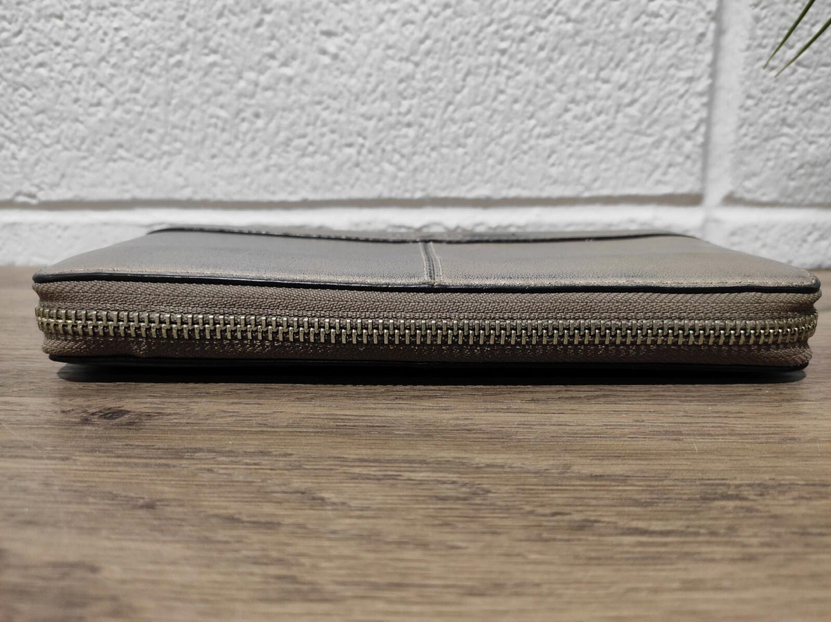 Coach Park Silver Gold Pebbled Leather Accordion Zip Around Wallet Clutch