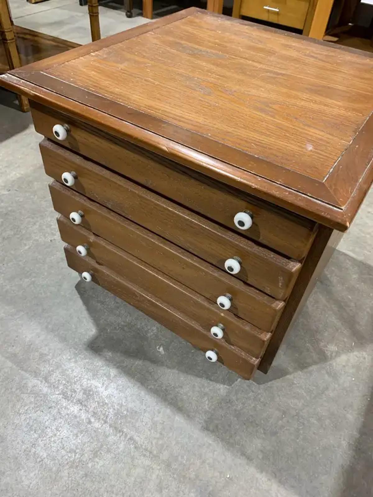 Wood Side Table with draw effect door