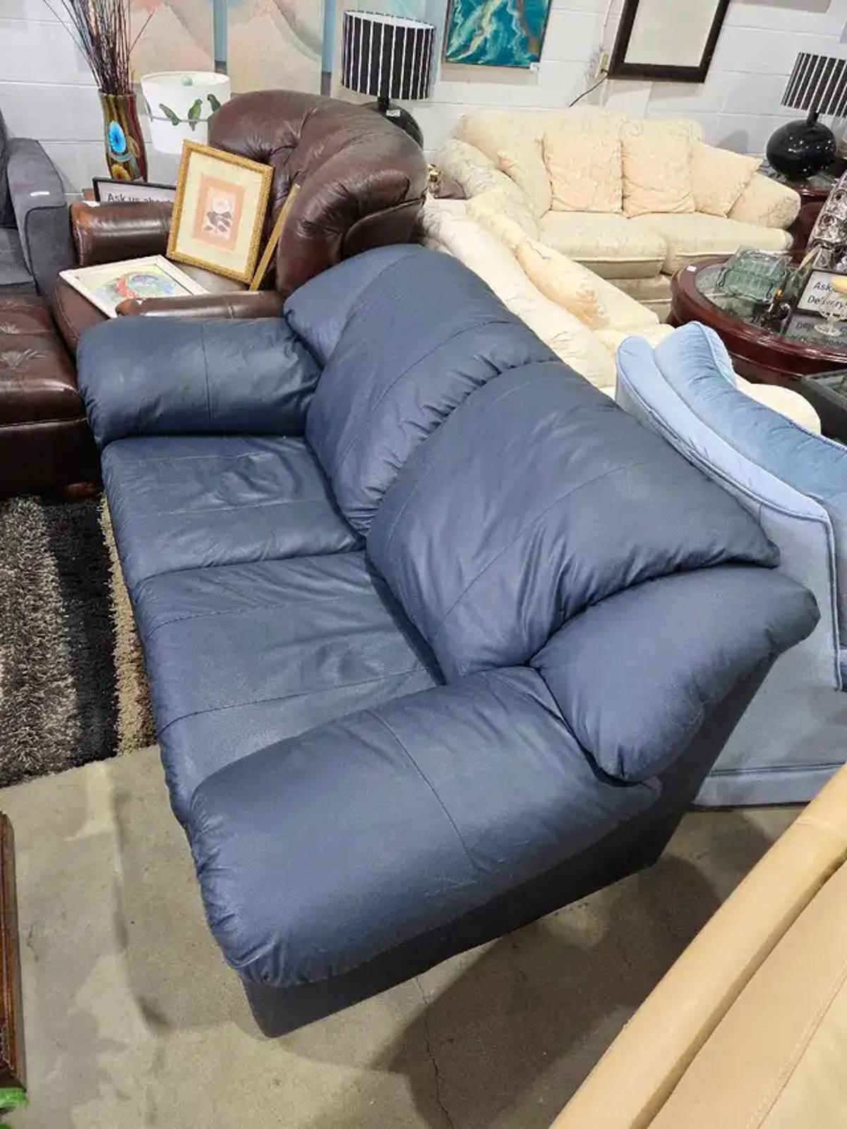 Navy Blue Leather Loveseat
