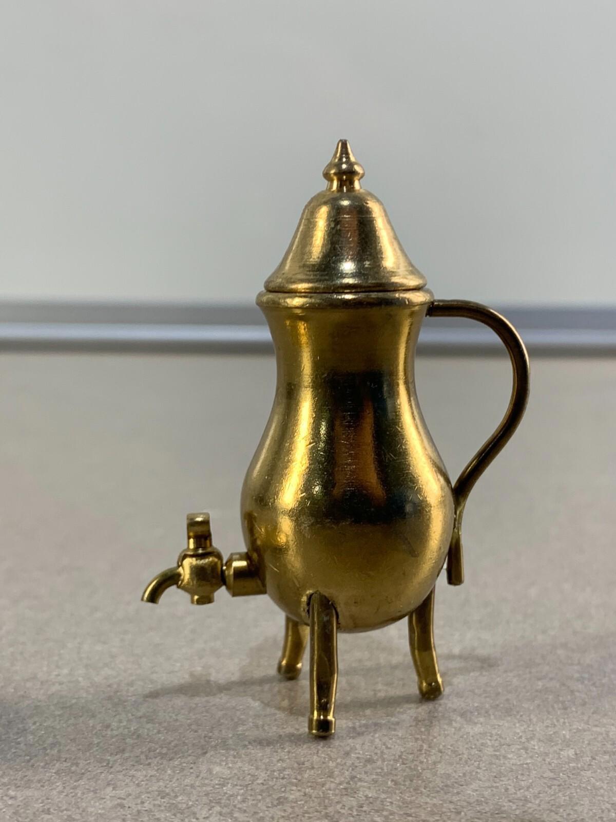 Miniature Brass Coffee/Tea Pot with Round Tray -Dollhouse Accessories.