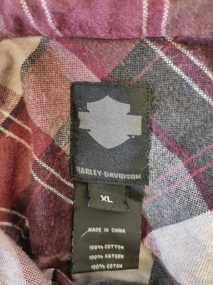 Harley Davidson Genuine MotorClothes Flannel Long Sleeve Shirt Red Gray Size XL