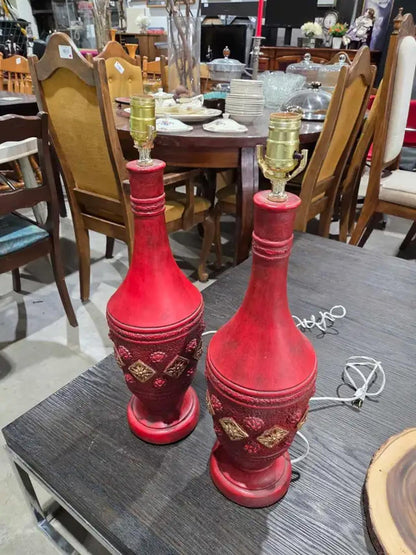 Ceramic Red Table Lamps - 2 Matching