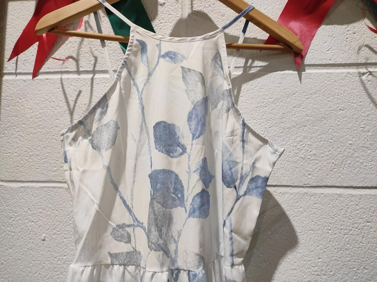New Women's Long Dress Size S in Blue and White Abstract Print