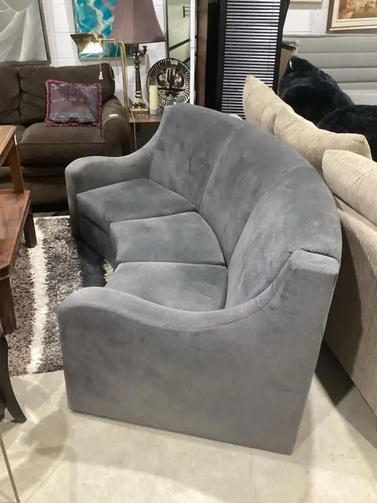 Grey 3 Seat Velvet Curved Sofa
