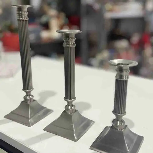 Pewter Candlestick Holders (Set Of 3)