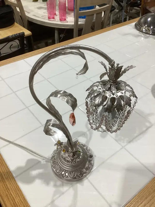 Floral Beaded Silver Table Lamp