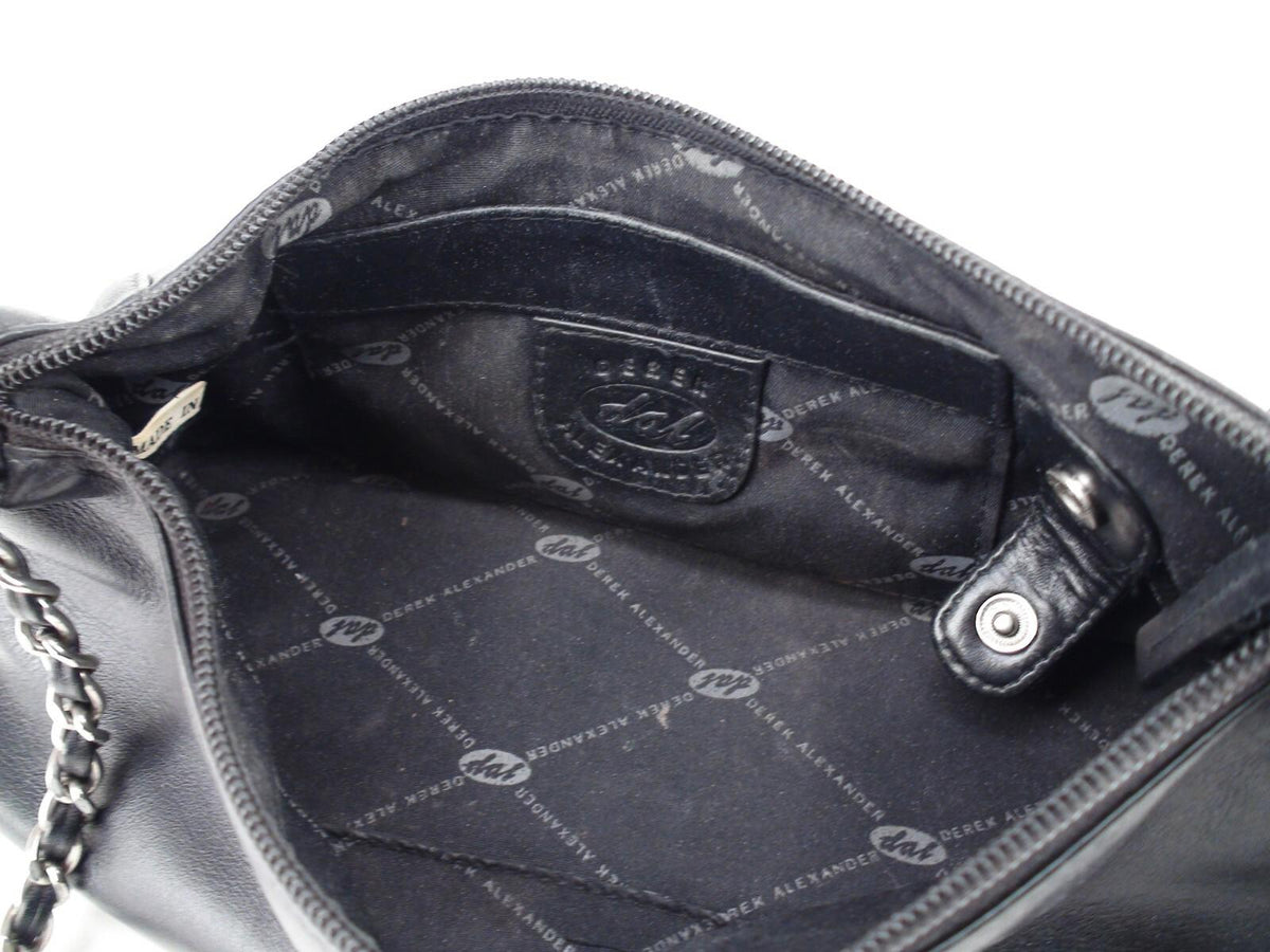Derek Alexander Black Leather Purse With Chain Strap 12" x 4"