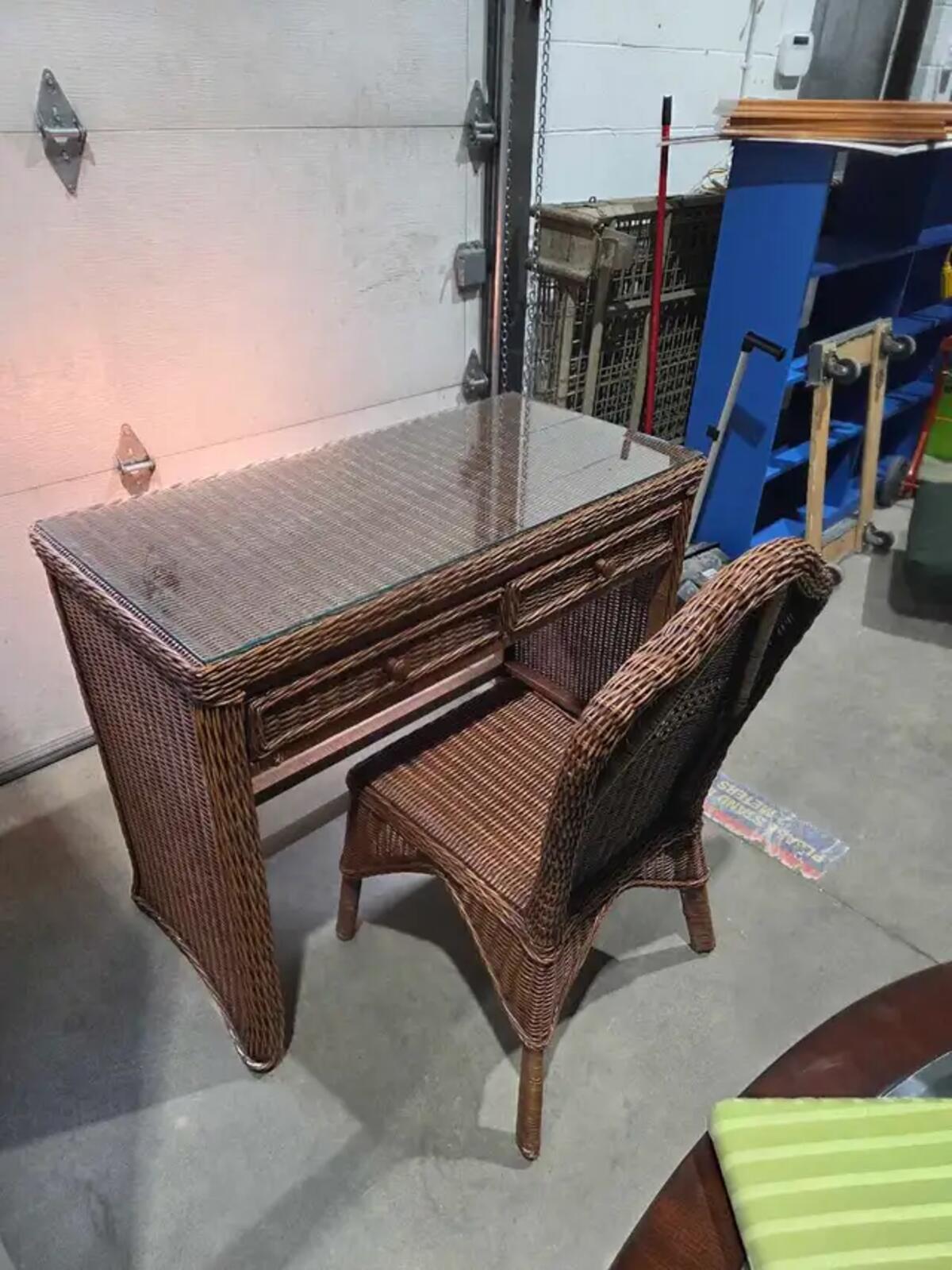 Coastal/Boho Rattan Vanity Desk with Chair