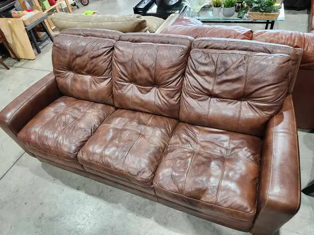 Brown Leather 3-Seater Sofa
