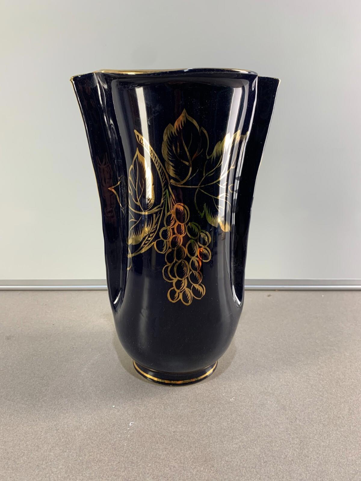 Vase vintage bleu cobalt peint à la main, fabriqué en Italie