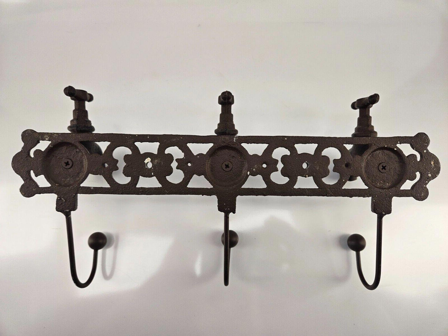 Vintage 3 Knobs Water Spigot Wall Hook Coat Hanger Cast Iron