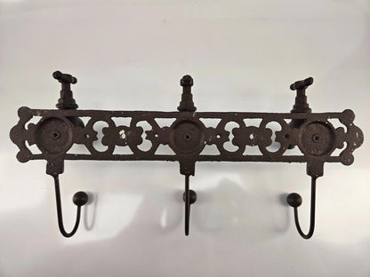 Vintage 3 Knobs Water Spigot Wall Hook Coat Hanger Cast Iron