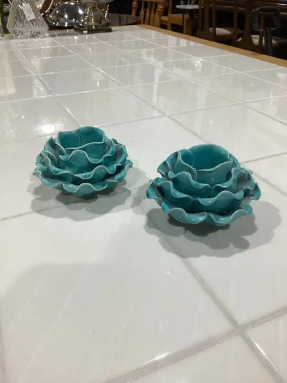 Teal Tealight Candle Holders - Set of 2