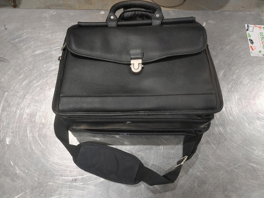 Good Condition Toshiba 5 Compartment Briefcase Leather Laptop Bag Black