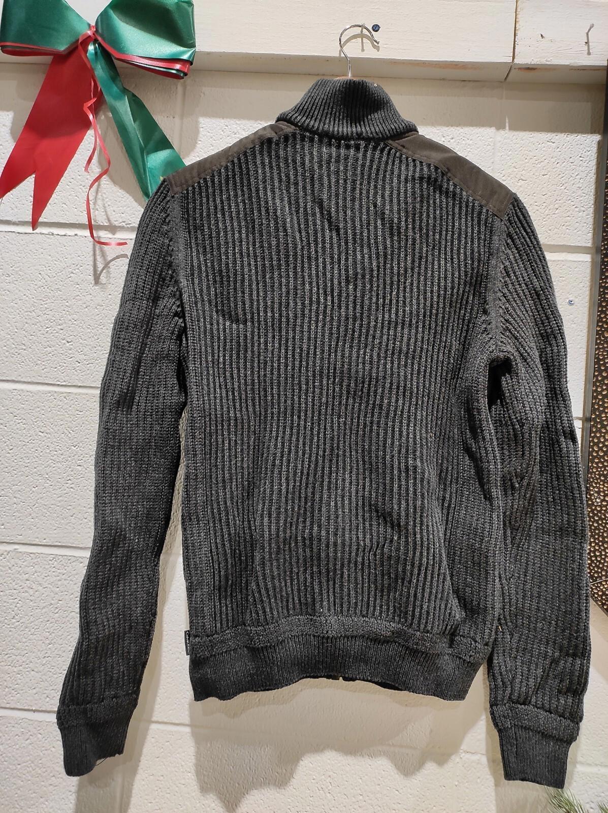 Vintage Calvin Klein Men's M Ribbed Woven 100% Cotton Knit Zip Up Navy Sweater