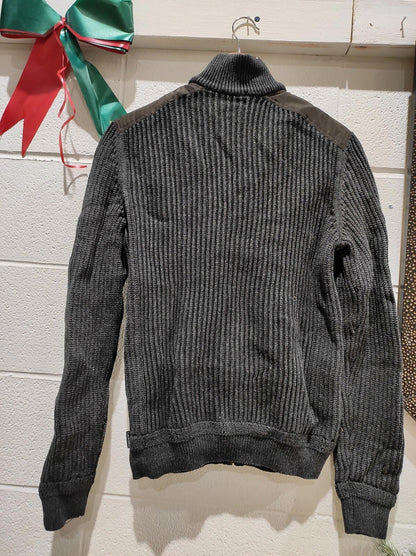 Vintage Calvin Klein Men's M Ribbed Woven 100% Cotton Knit Zip Up Navy Sweater