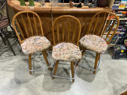 Vintage Wooden Swivel Bar Stools - set of 3