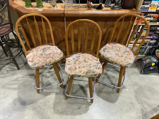 Vintage Wooden Swivel Bar Stools - set of 3