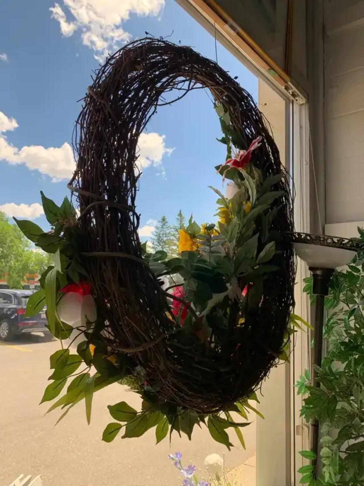 Pink, Yellow and White Floral Grapevine Wreath 40”