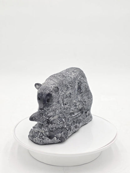 The Wolf Sculptures Canadian 7" Brown Bear With Salmon Hand Carved Soapstone
