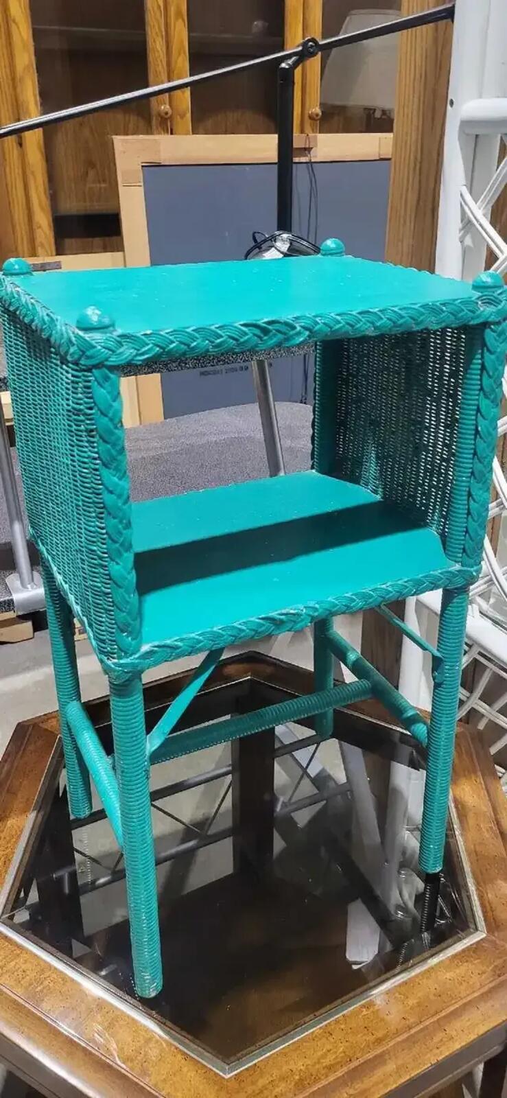 Teal Wicker Side Table
