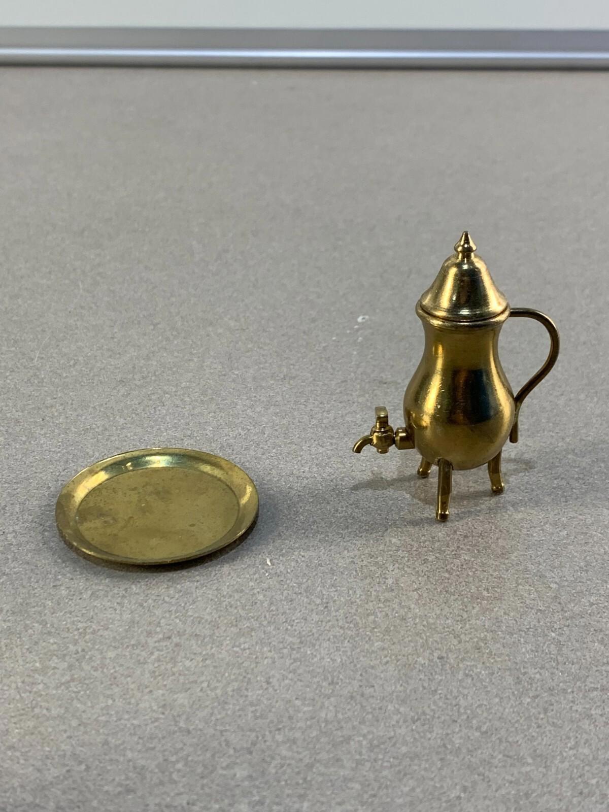 Miniature Brass Coffee/Tea Pot with Round Tray -Dollhouse Accessories.