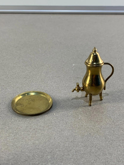 Miniature Brass Coffee/Tea Pot with Round Tray -Dollhouse Accessories.