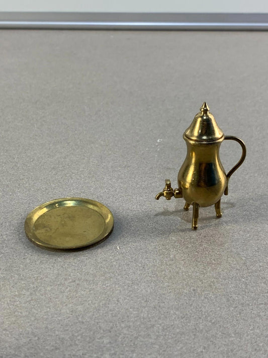 Miniature Brass Coffee/Tea Pot with Round Tray -Dollhouse Accessories.