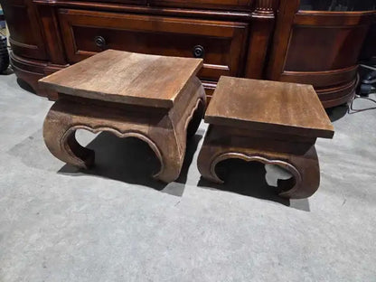 Rustic Wooden Carved Mini Stool Stands