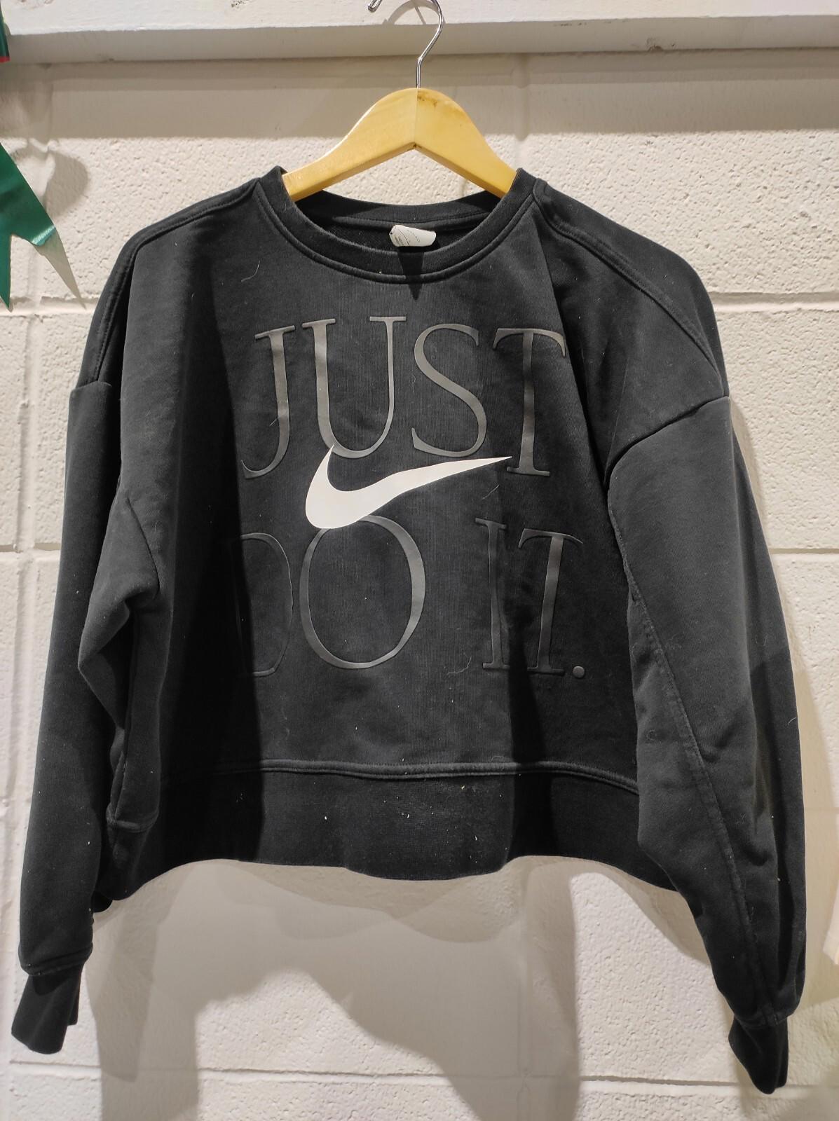 Nike Sweatshirt Small Women's Black Cropped Crew Neck Just Do It Logo L