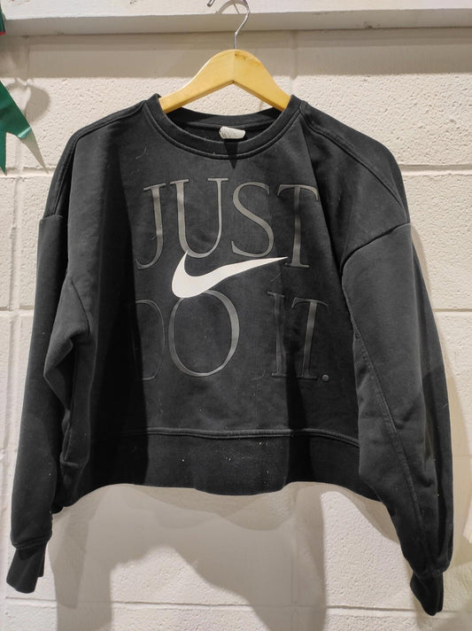 Nike Sweatshirt Small Women's Black Cropped Crew Neck Just Do It Logo L