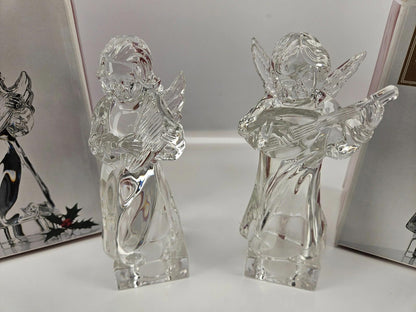 Lot of 2 - Mikasa Crystal Angel Playing Harp/Mand Herald 100% Lead Crystal 8"