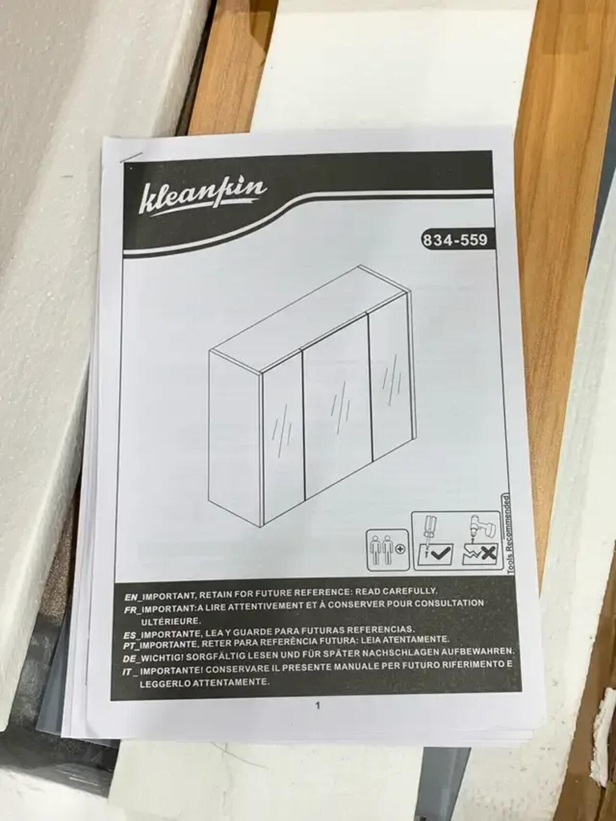 Kleanpin Bathroom Mirror Cabinet in Grey and Oak