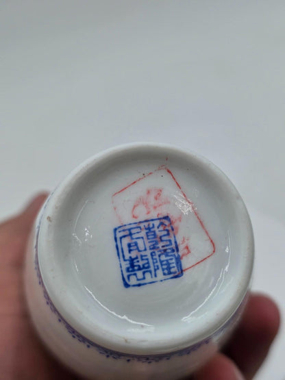 Chinese Eggshell Porcelain Vase Birds Flowers Calligraphy With Box