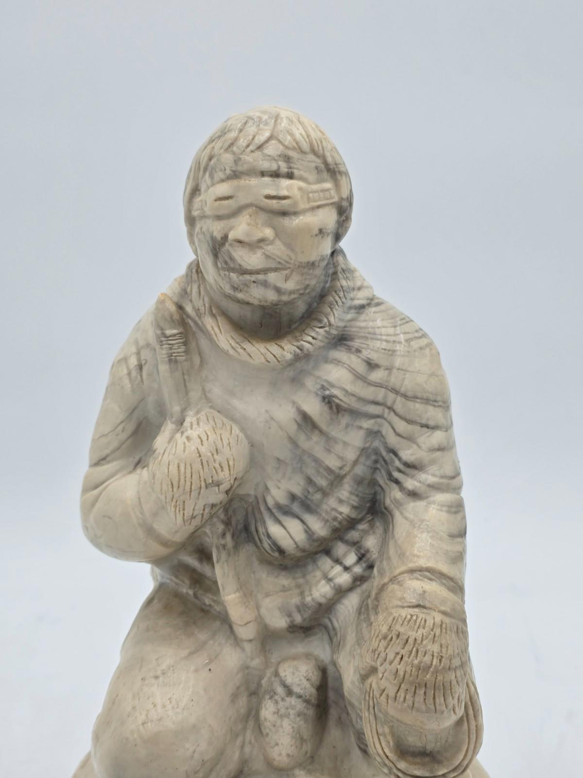 Vintage Inuit "The Hunt" Sculpture Eskimo Canada Signed Soapstone Hand Carved