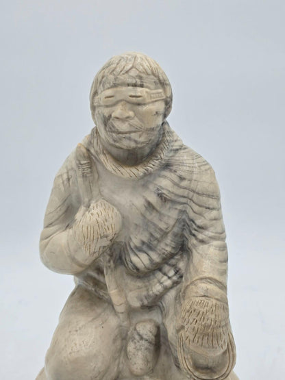 Vintage Inuit "The Hunt" Sculpture Eskimo Canada Signed Soapstone Hand Carved