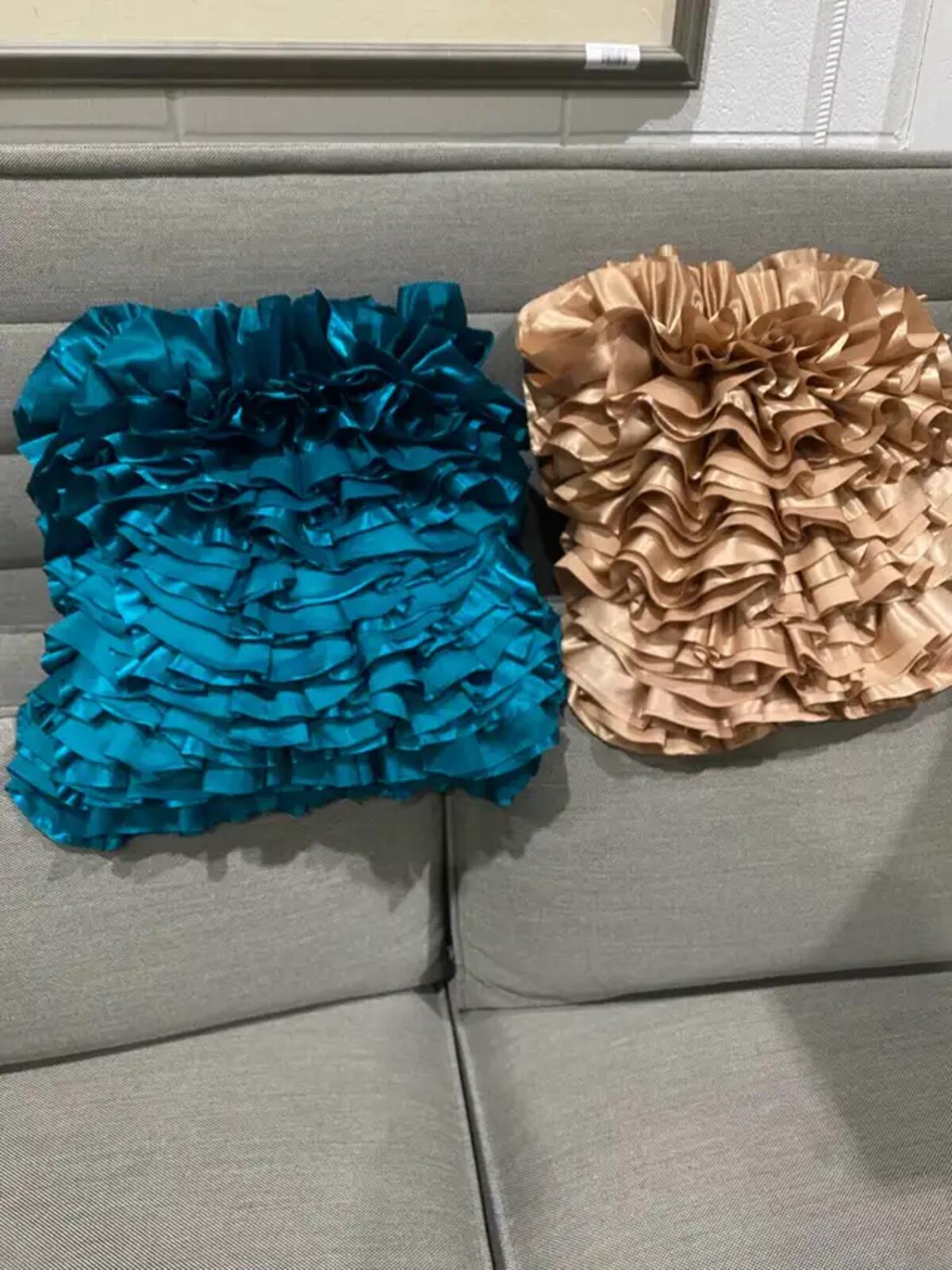 Set of 2 Ruffled Satin Decorative Pillows