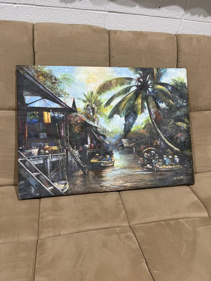Vintage Asian village painting